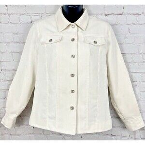 ALFRED DUNNER~WHITE CORDUROY STYLE BUTTON UP JACKET  W/BUTTON POCKETS‎ & SLEEVES